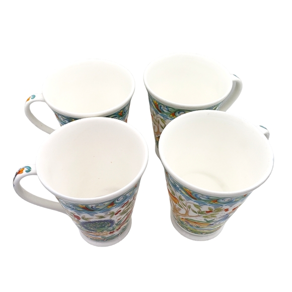 CROWN TRENT MAJOLICA DESIGN BONE CHINA MUGS X 4 PEACOCKS DEER - Picture 7 of 9